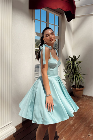 Elçin Balon Etek Askı Kurdele Mini  Elbise 1004
