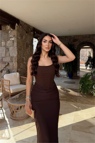 Elinda Askılı Sırt Bağcık Detay Midi Elbise 221813