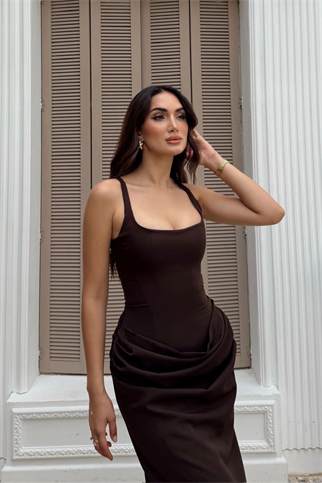 Elinda Askılı Sırt Bağcık Detay Midi Elbise 221813
