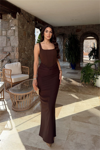 Elinda Askılı Sırt Bağcık Detay Midi Elbise 221813