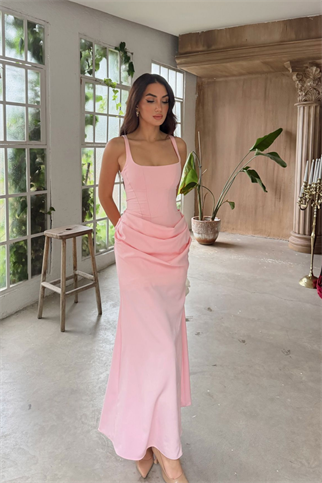 Elinda Askılı Sırt Bağcık Detay Midi Elbise 221813