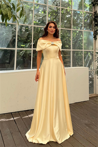 Elisa Kayık Yaka Taş Detay Abiye 1035 SARI