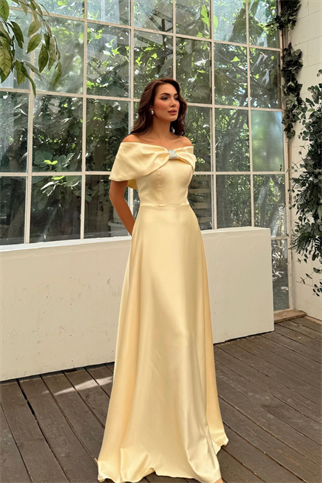 Elisa Kayık Yaka Taş Detay Abiye 1035 SARI