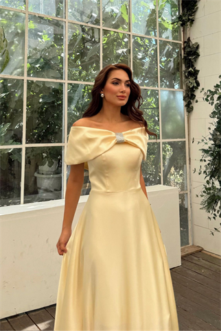 Elisa Kayık Yaka Taş Detay Abiye 1035 SARI