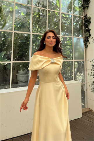 Elisa Kayık Yaka Taş Detay Abiye 1035 SARI