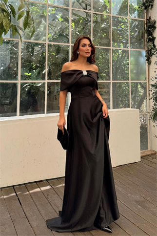 Elisa Kayık Yaka Taş Detay Abiye 1035 SİYAH