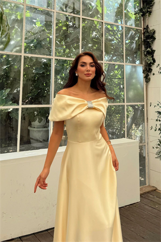 Elisa Kayık Yaka Taş Detay Abiye 1035 SARI