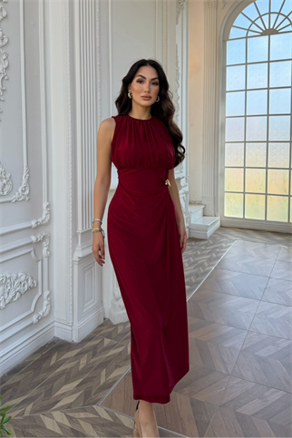 Esla Toka Detay Midi Elbise 5053