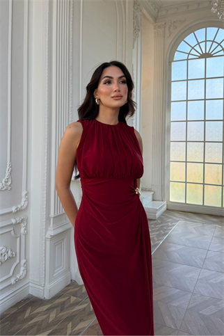 Esla Toka Detay Midi Elbise 5053