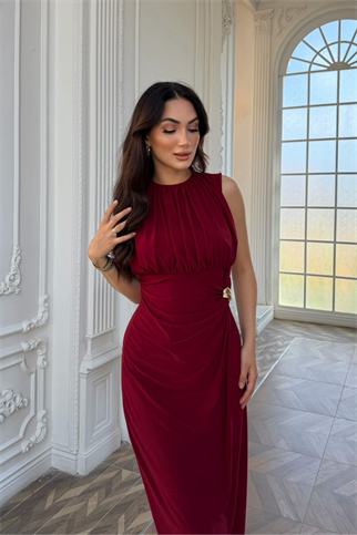 Esla Toka Detay Midi Elbise 5053
