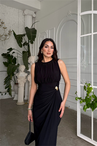 Esla Toka Detay Midi Elbise 5053