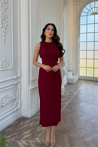 Esla Toka Detay Midi Elbise 5053