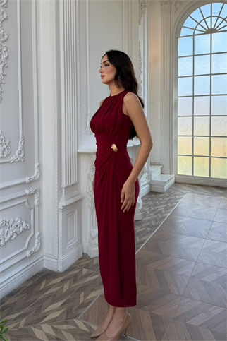 Esla Toka Detay Midi Elbise 5053
