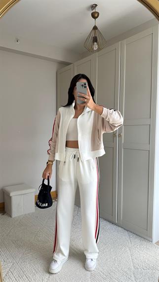 Evelyn Paça Şeritli İkili Takım 2629 BEJ