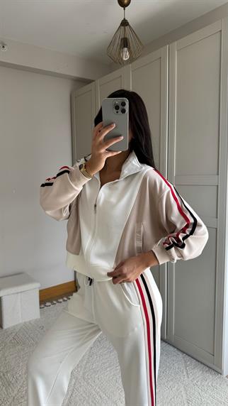 Evelyn Paça Şeritli İkili Takım 2629 BEJ