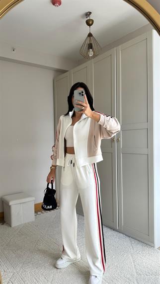 Evelyn Paça Şeritli İkili Takım 2629 BEJ