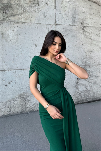 Ewo Kuyruklu Tek Omuz Abiye ZÜMRÜT