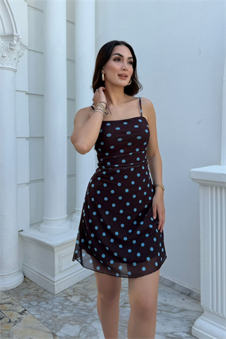 Feris Puantiye Detay İp Askılı Mini Elbise 3051