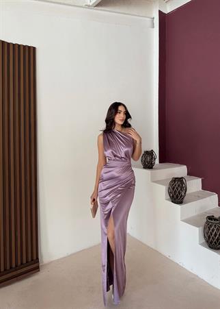 Fiona Tek Kol Drapeli Saten Abiye 582856 LİLA
