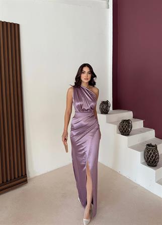Fiona Tek Kol Drapeli Saten Abiye 582856 LİLA