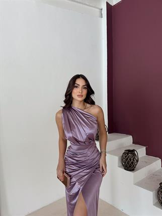 Fiona Tek Kol Drapeli Saten Abiye 582856 LİLA