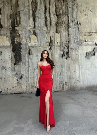 Francis Gloplu Yırtmaç Detay Abiye 2159 KIRMIZI