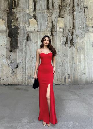 Francis Gloplu Yırtmaç Detay Abiye 2159 KIRMIZI