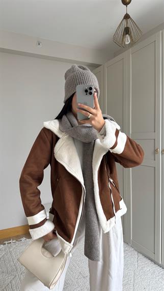 Frank Peluş Kaplama Süet Görünümlü Kaban 2396 TABA