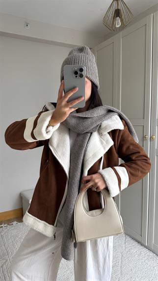 Frank Peluş Kaplama Süet Görünümlü Kaban 2396 TABA