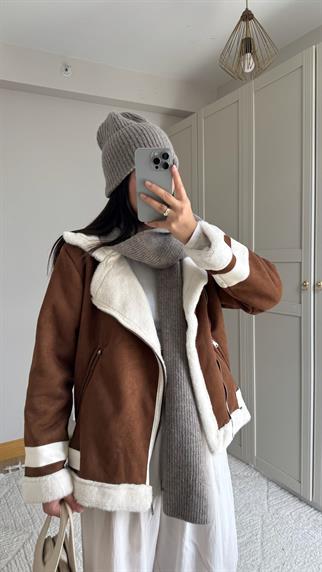 Frank Peluş Kaplama Süet Görünümlü Kaban 2396 TABA