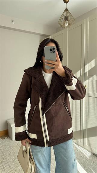 Frank Peluş Kaplama Süet Görünümlü Kaban 2396 KAHVERENGİ