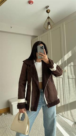 Frank Peluş Kaplama Süet Görünümlü Kaban 2396 KAHVERENGİ