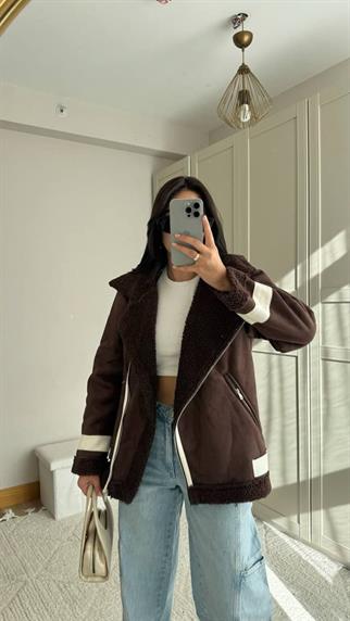 Frank Peluş Kaplama Süet Görünümlü Kaban 2396 KAHVERENGİ