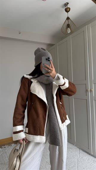 Frank Peluş Kaplama Süet Görünümlü Kaban 2396 TABA