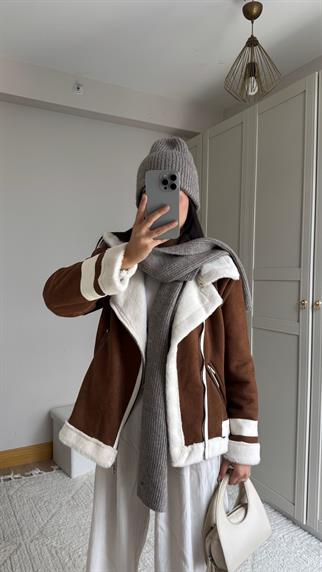 Frank Peluş Kaplama Süet Görünümlü Kaban 2396 TABA