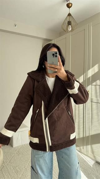 Frank Peluş Kaplama Süet Görünümlü Kaban 2396 KAHVERENGİ