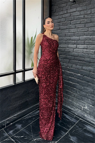 Freya Tek Omuz Tokalı Payet Abiye 1073