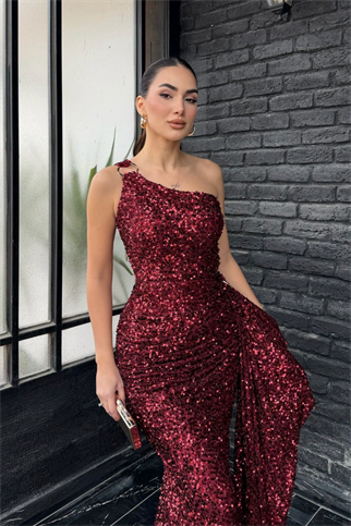 Freya Tek Omuz Tokalı Payet Abiye 1073