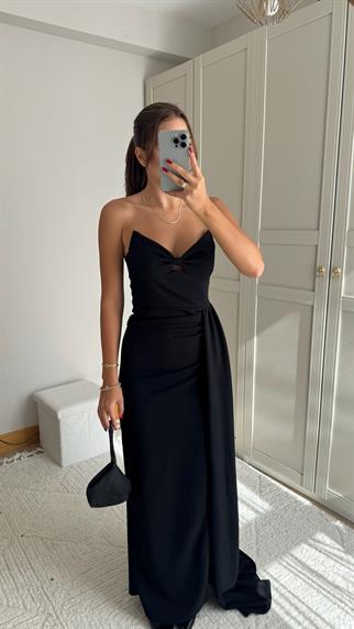 Fulya Straplez Yırtmaçlı Abiye 582467 SİYAH