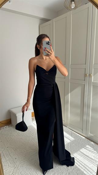 Fulya Straplez Yırtmaçlı Abiye 582467 SİYAH