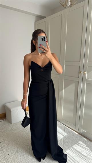 Fulya Straplez Yırtmaçlı Abiye 582467 SİYAH