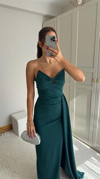 Fulya Straplez Yırtmaçlı Abiye 582467 ZÜMRÜT