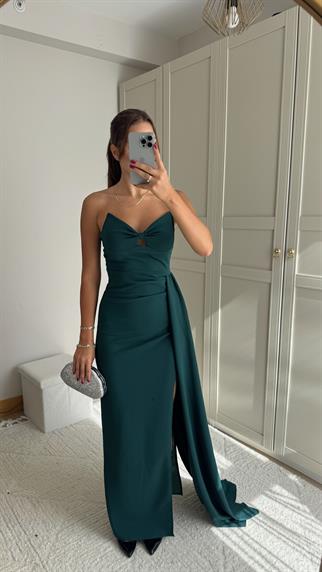 Fulya Straplez Yırtmaçlı Abiye 582467 ZÜMRÜT