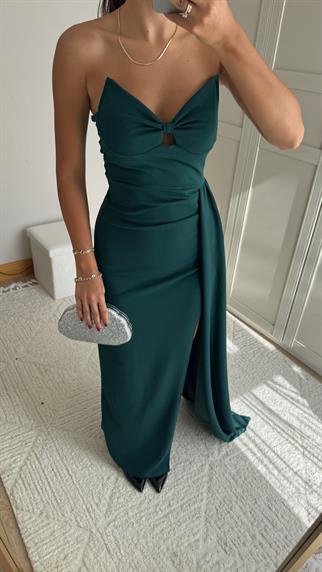 Fulya Straplez Yırtmaçlı Abiye 582467 ZÜMRÜT