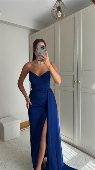 Fulya Straplez Yırtmaçlı Abiye 582467 SAKS MAVİSİ