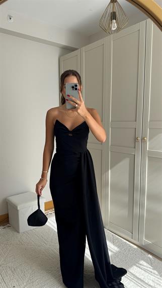 Fulya Straplez Yırtmaçlı Abiye 582467 SİYAH