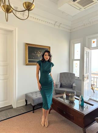 Garcia Yarım Boğazlı Drape Detaylı Kolsuz Elbise 45782 ZÜMRÜT