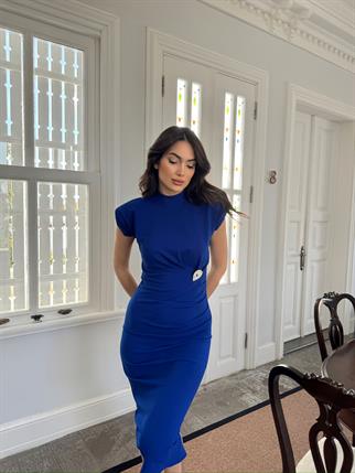 Garcia Yarım Boğazlı Drape Detaylı Kolsuz Elbise 45782 SAKS MAVİSİ