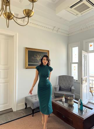 Garcia Yarım Boğazlı Drape Detaylı Kolsuz Elbise 45782 ZÜMRÜT