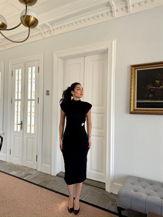 Garcia Yarım Boğazlı Drape Detaylı Kolsuz Elbise 45782 SİYAH